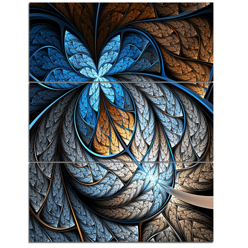 Motif de fleur de couleur brune bleu-ensemble de 3 impressions sur toiles tendues