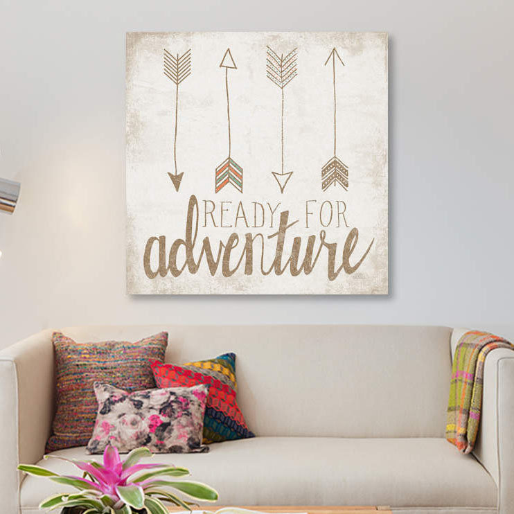 «Ready for Adventure, Beige», art textuel sur toile, H 12 po x l 12 po x P 0,75 po