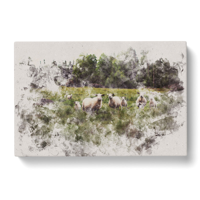 Curious Sheep Watercolour - Wrapped Canvas Print, 60cm H x 91cm W x 3cm D