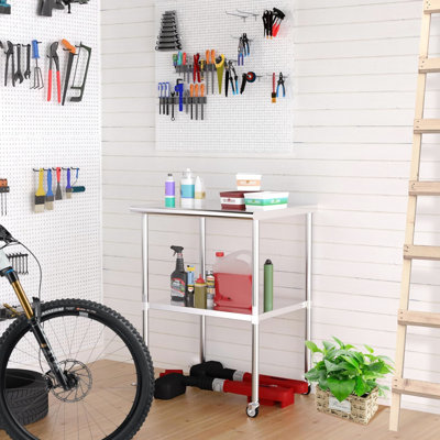 Table en acier inoxydable de 24 po x 30 po avec tablettes et roulettes réglables, pour la cuisine commerciale, le garage, pouvant supporter un restaurant d'hôtel de 480 lb, 380 par tablette inférieure