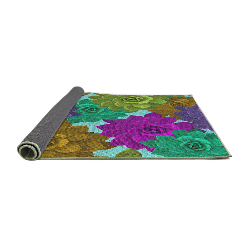 Tapis rose/vert/jaune tissé à la machine, Rond 7 pi