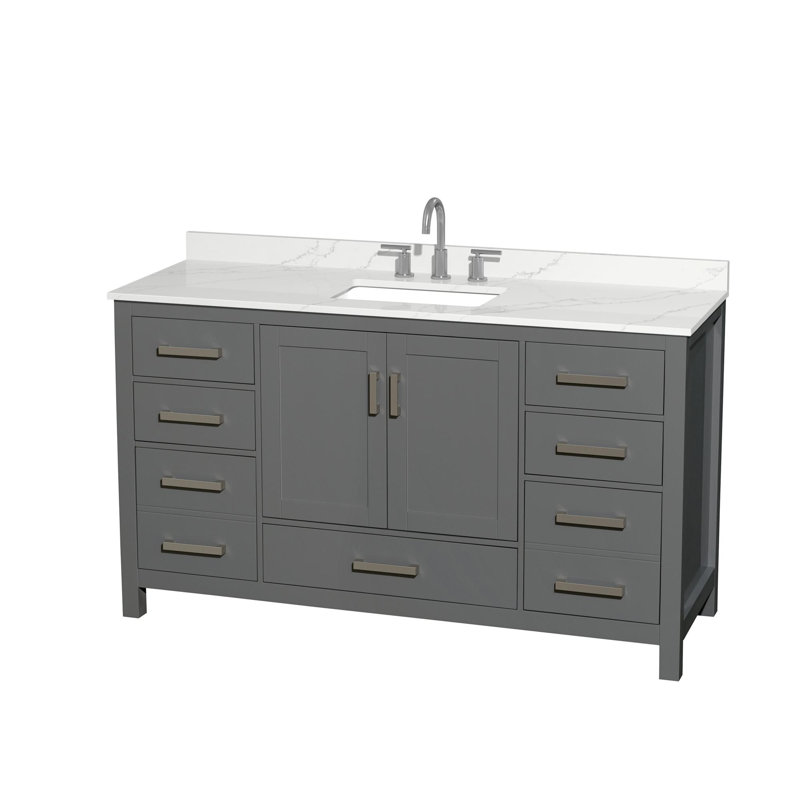Sheffield 60" Freestanding Single Bathroom Vanity with Quartz Top, Chrome, Dark Gray, Giotto Quartz