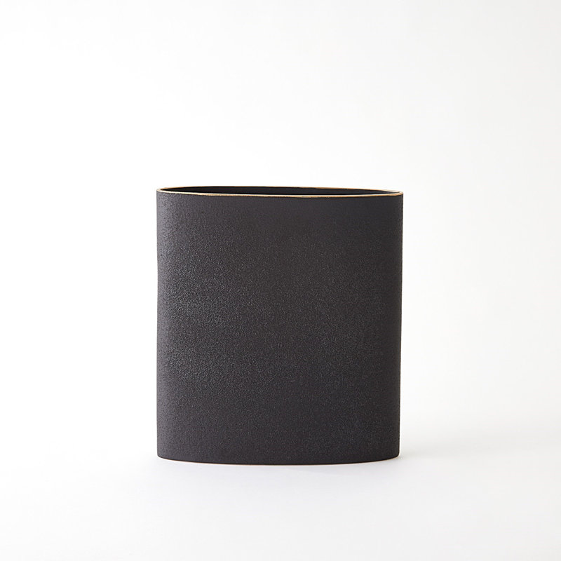 Tuba Vase-Black W/Gold Rim-Lg, 13" H x 12" W x 3.25" D