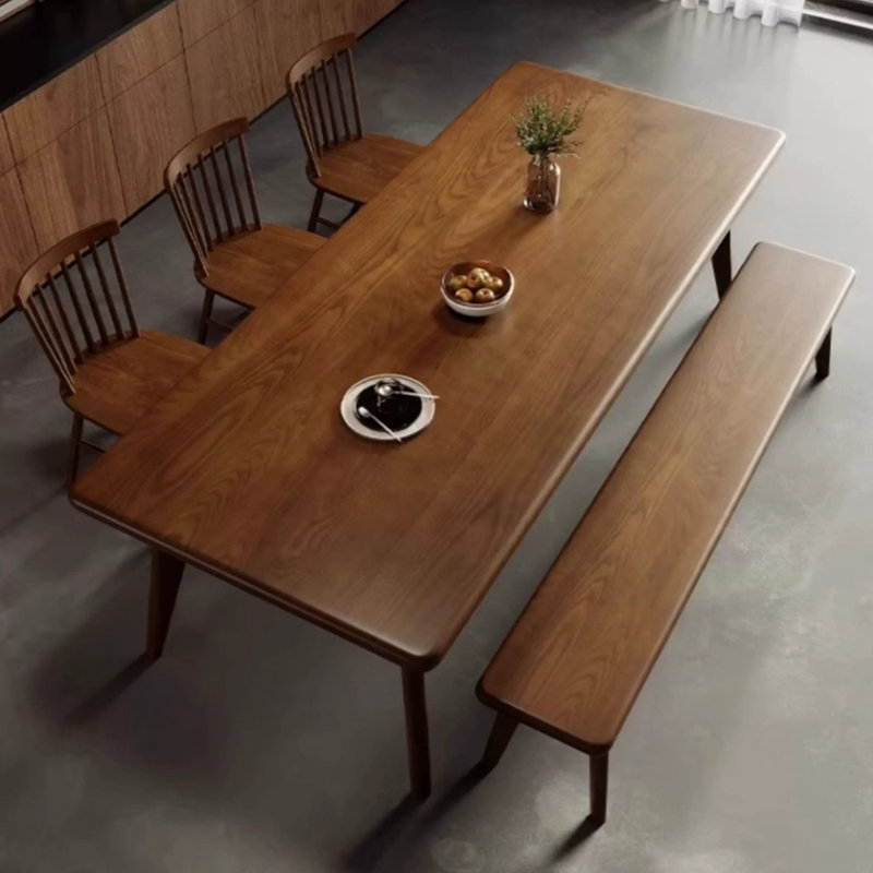 Nut-brown Rectangular Solid Wood Dining Table, 29.53"H×62.99"L×31.50"W