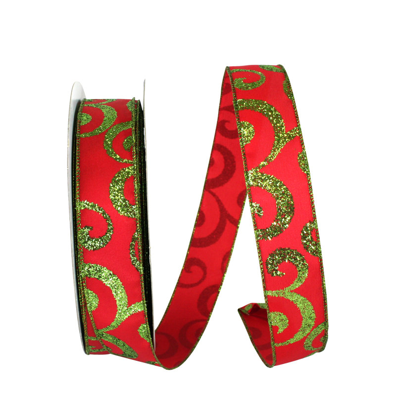 2.5'' Fabric No Theme Ribbon, 1.5" H x 1800" W, Red/Green