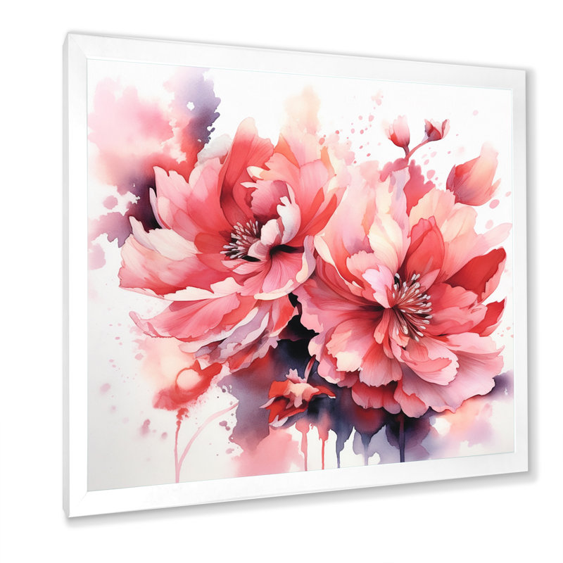 Red Peony Visons sur impression sur toile, H 36 po x l 36 po x P 1,5 po, Cadre simple blanc