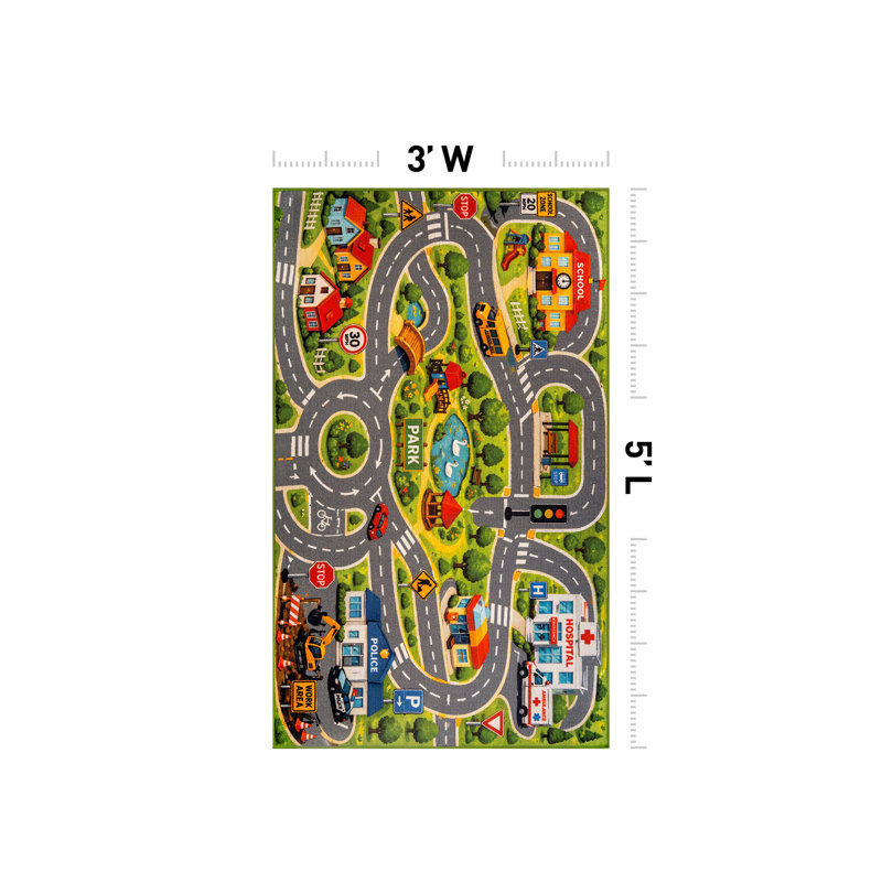 Carte de la ville, tapis pour enfants, envers antidérapant, 3 pi x 5 pi