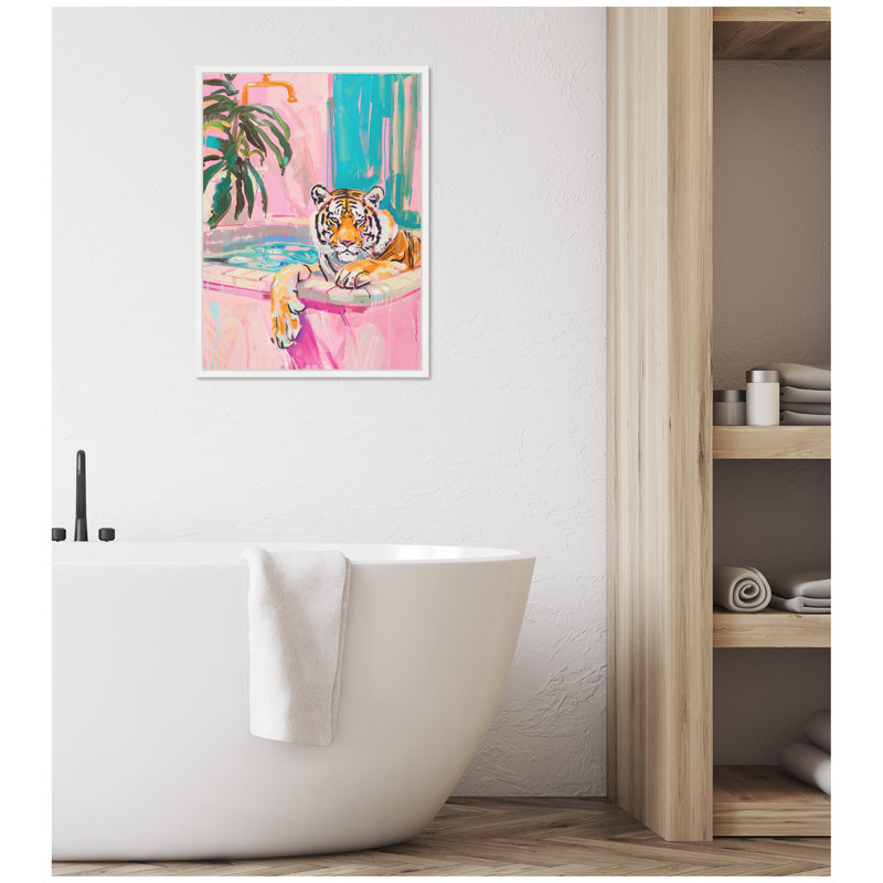 «Kask Tiger Bathaign Vibrant Dopamine Decor» par Honey Island Studio, impression sur toile encadrée