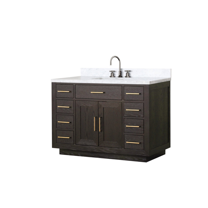 Abbey 48 in W x 22 in D Oak Single Bath Vanity, Chrome Faucet Set, White Oak, White Carrara Marble