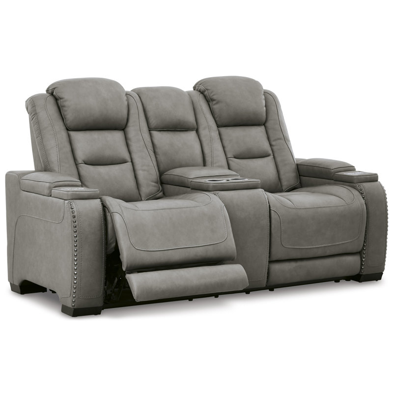 The Man-Den Power Reclining Loveseat with Console, Gray