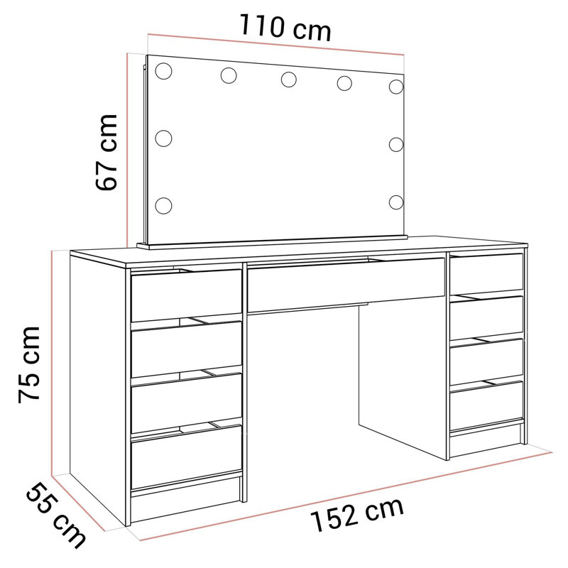 Dressing Table with Mirror, White Gloss