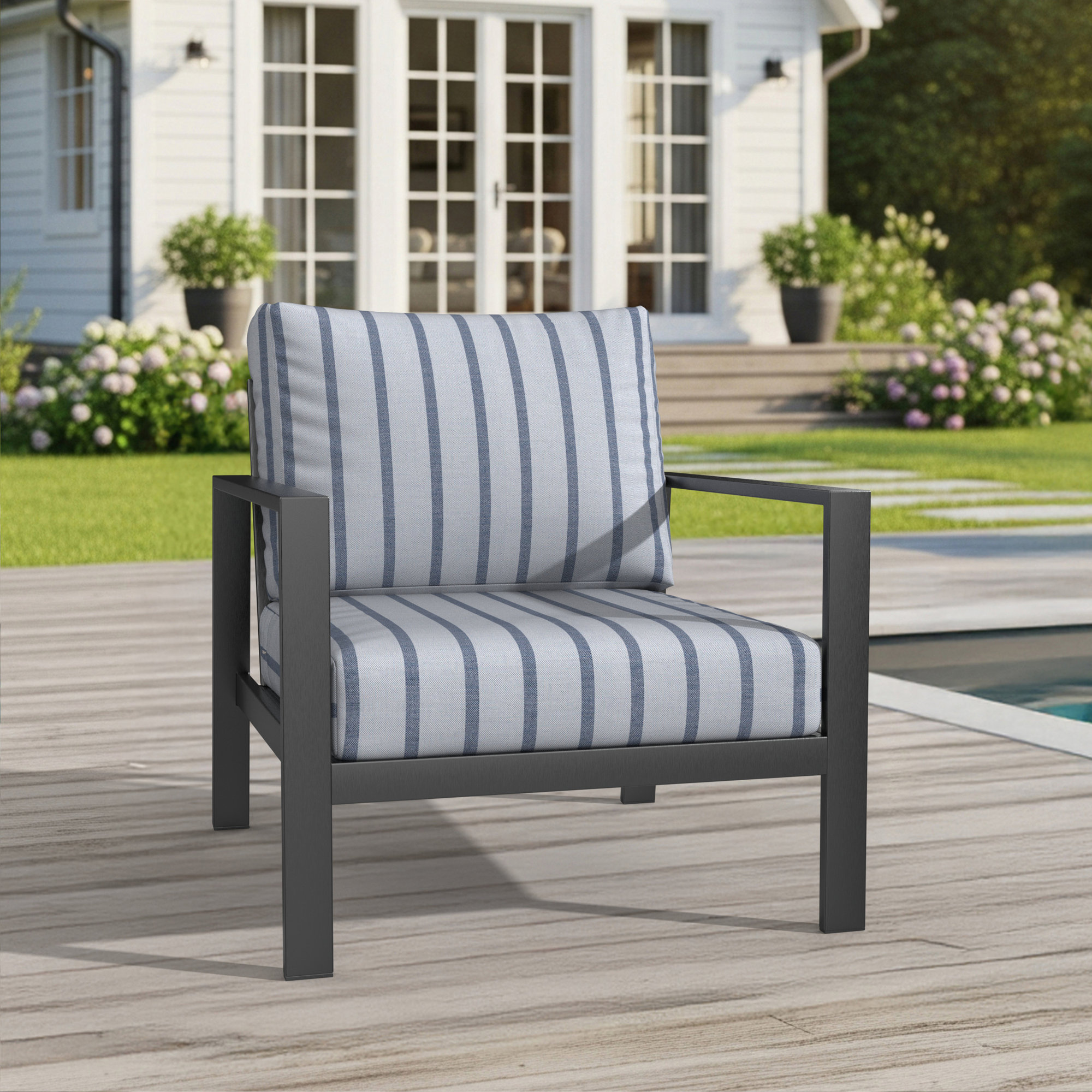 Amala Indoor/Outdoor Sunbrella® Cushion, Sunbrella Unwind Sky, 24" W x 5" D