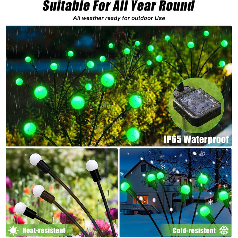 Green LED Solar Powered Outdoor Firefly Lights, 4 Pack