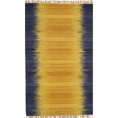 Yellow Flat Weave Wool Ombre Horizon Geometric Modern Contemporary Carpet Rug