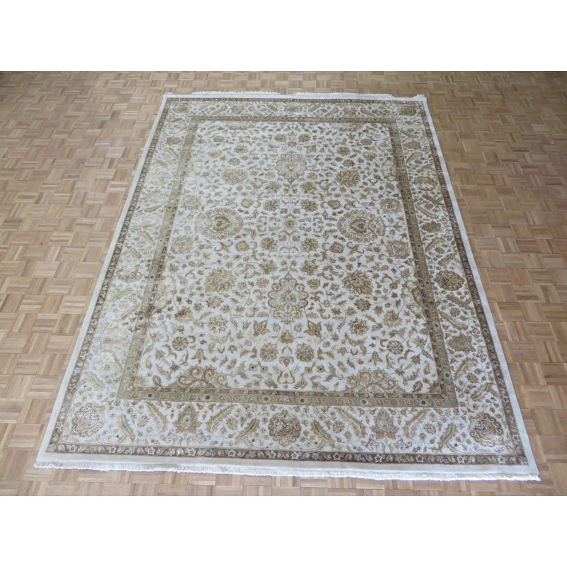 Tapis de la zone en soie 9 pi 2 po x 12 pi 1 po noué la ivoire main one-of-kind Josephson