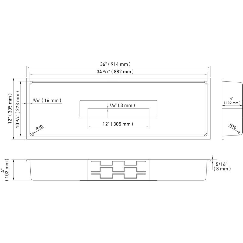 36" W X 12" H Shower Niche, Inox
