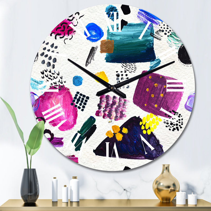 Éléments de pois rétro géométriques - horloge murale moderne, Grand