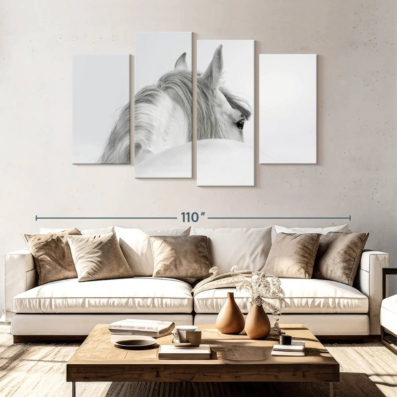 Exquisite White Horse, 54" H x 84" W