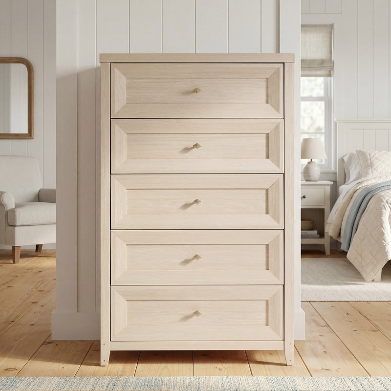 Cleckheat 30'' W 5-Drawer Dresser, Ivory White