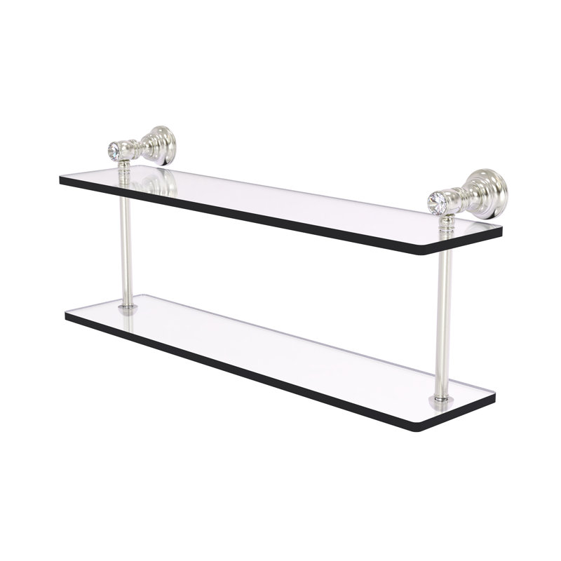 Freyja 2 Piece Glass Tiered Shelf with Towel Bar, Satin Nickel, 5.6" H x 22" W x 9.2" D