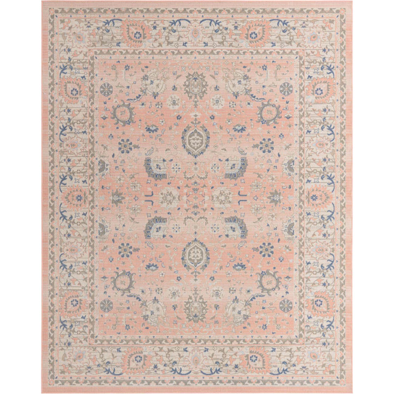 Tapis oriental rose poudre Exann, Rectangle de 10 pi x 14 pi