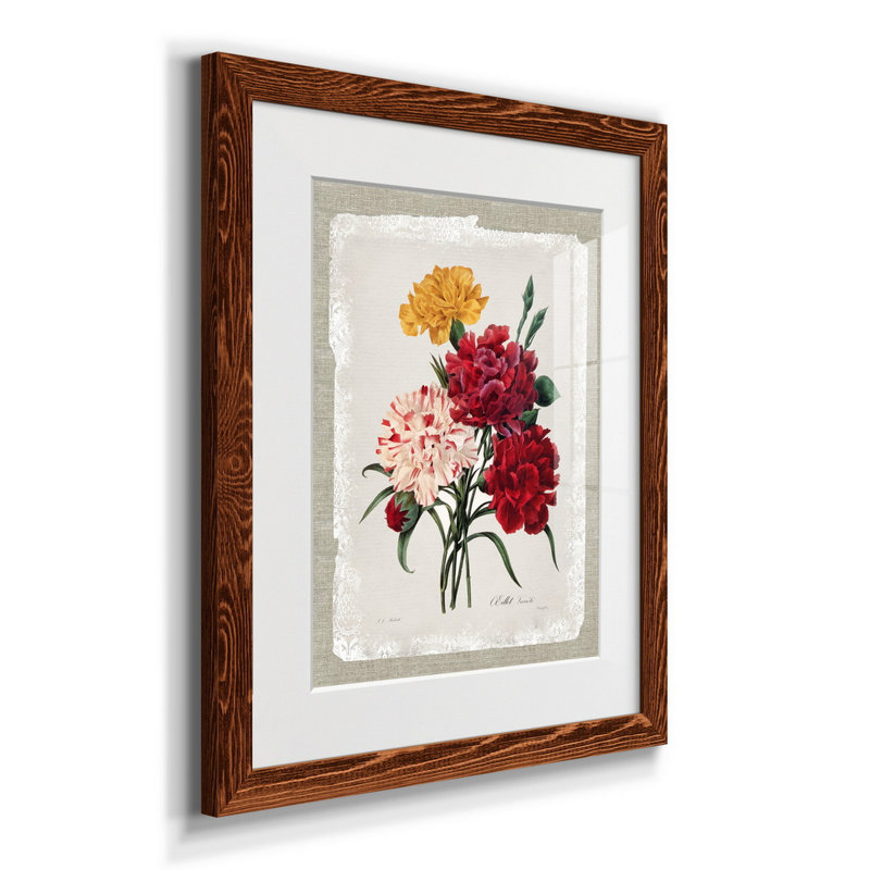 Botanical Bouquet Carnations - Reproduction d'art sur papier encadrée, H 24 po x l 18 po x P 1,5 po, Érable