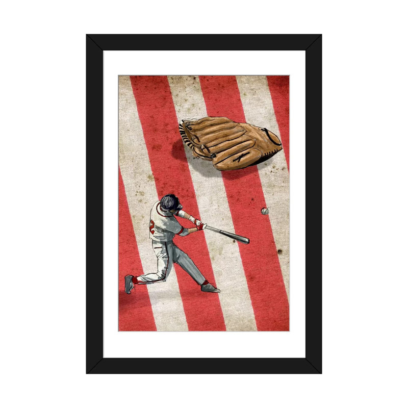 « baseball ii »-impression sur toile tendue souvenirs, Papier d'art encadré noir, Blanc, H 24 po x l 16 po x P 1 po