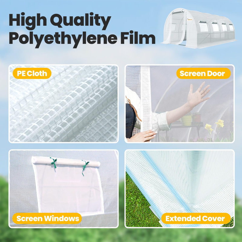 KING BIRD Premium 25x10x6.6FT Large Walk-in Greenhouse for Outdoors, Heavy Duty Galvanized Steel Frame, White, White