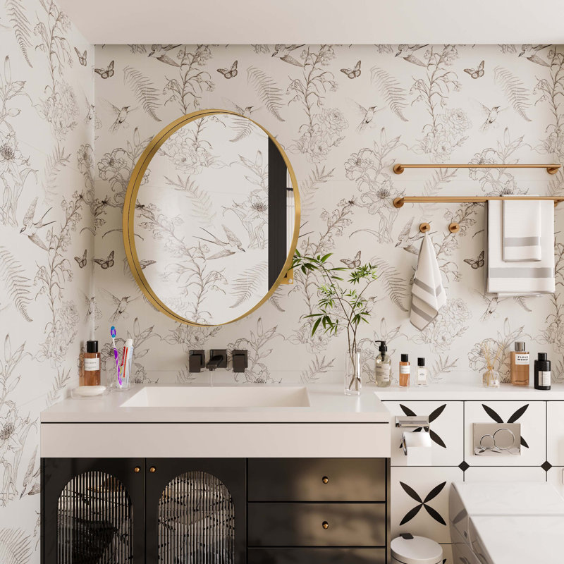 Armoire à pharmacie ronde avec cadre en métal 31,5 pouces avec miroir et tablettes réglables, Doré