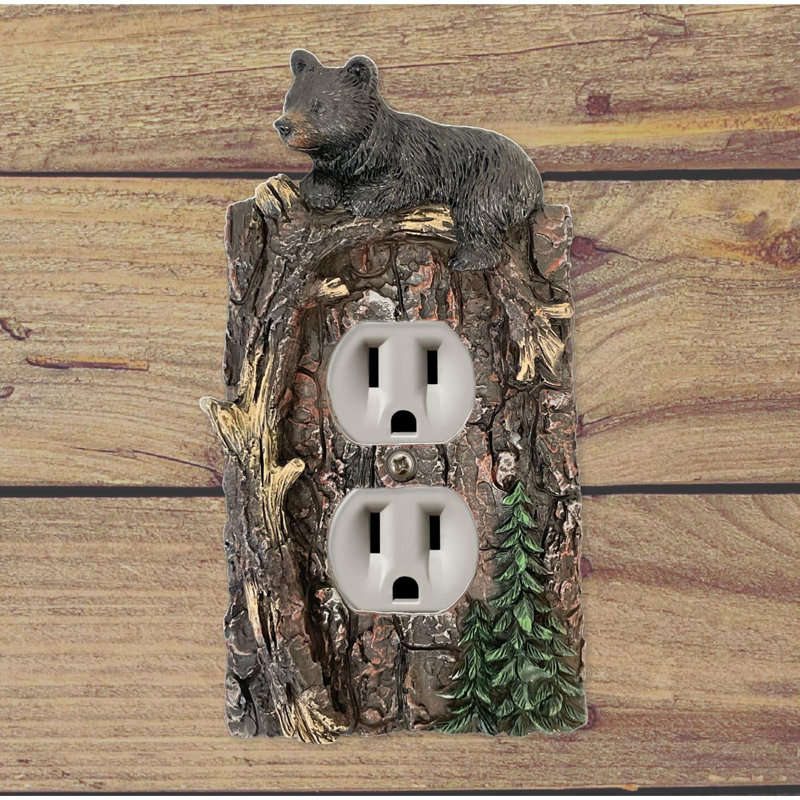 Wall Plate Cover in Black Bear Climibing on Tree Branch Design