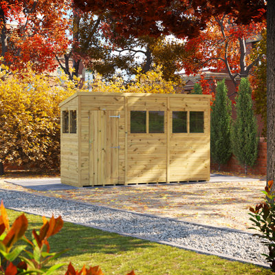 Powersheds 12 x 4ft Premium Pressure Treated Timber Pent Garden Shed