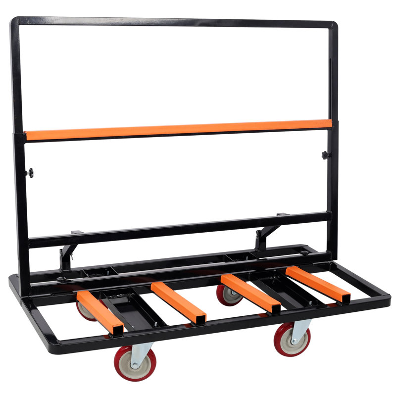 Chariot à panneaux en acier, capacité de charge de 907 kg (2000 lb), avec poignée réglable, roulettes pivotantes de 12,7 cm (5 po) et sangle d'arrimage pour la manutention de contreplaqué, de plaques de plâtre et de verre.