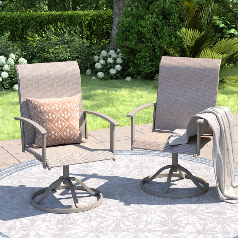 Chaise de salle à manger pivotante pour l'extérieur avec tissu en textilène, Beige