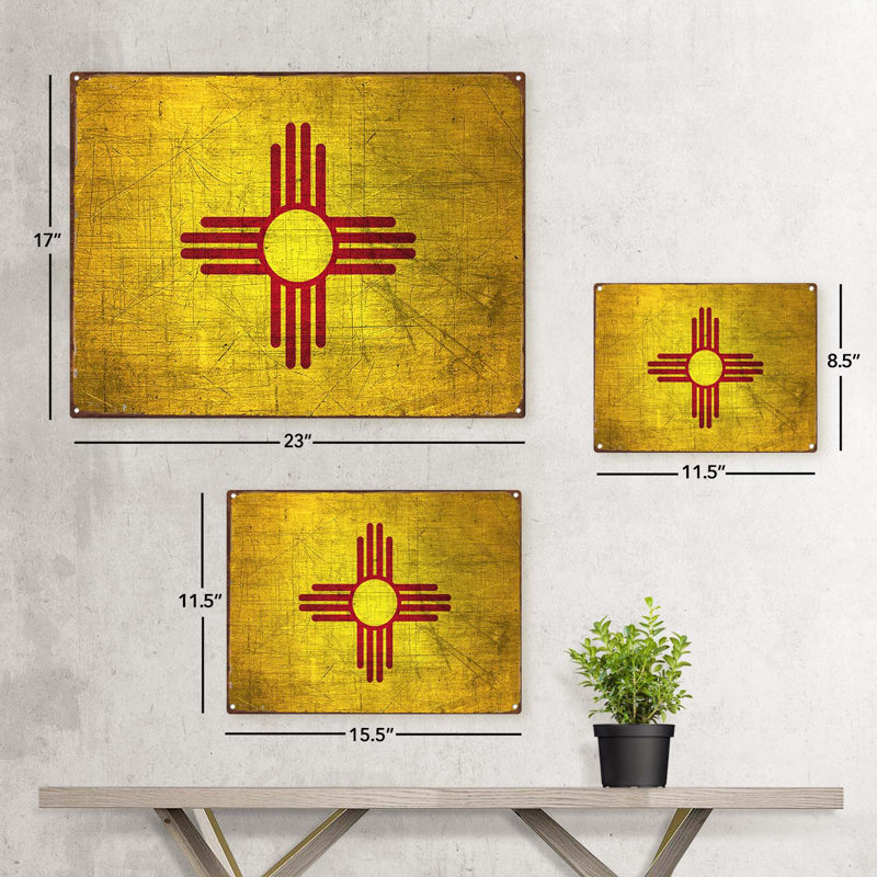 Drapeau du Nouveau-Mexique sur impression métallique, H 11,5 po x l 15,5 po x P 0,04 po