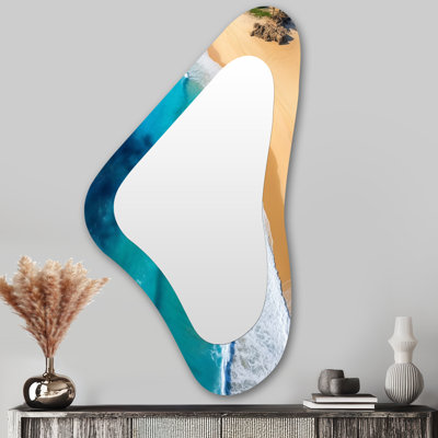 Blue Waves Aerial Beach Escape III - Coastal Beach 3D Shapes Irregular Nautical Large Wall Mirror
