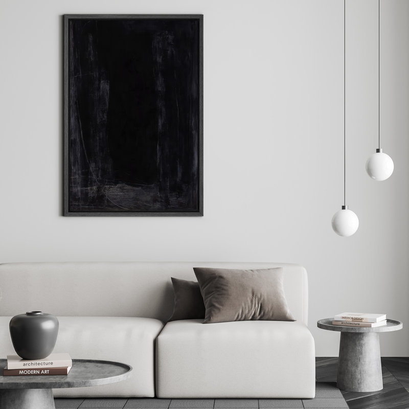 Art mural sur toile abstrait foncé foncé, Noir, H 24 po x l 16 po, Cadre flottant