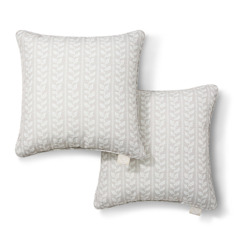 MARTHA STEWART Vineyard Vines Indoor Outdoor Lumbar Pillow 2-Pack Set, 18", Square, Warm Gray, 18"H x 18"W