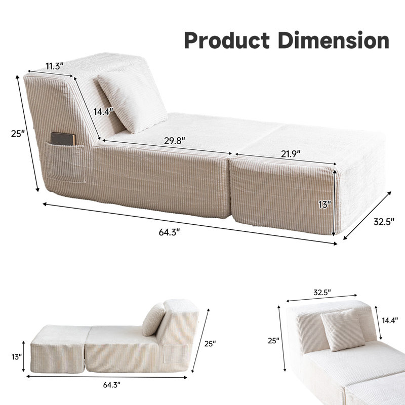 Bean Bag Chair Lounger with Ottoman Large Bean Bags Chaise Lounge Reading Chair for Adults Beanbag Sofa Couch with Foam Filled for Living Room,Bedroom Office Washable Cover White