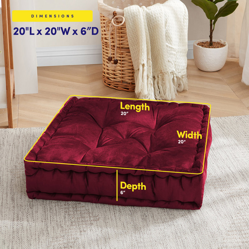 Large Floor Pillow Reversible Meditation Yoga Cushion, Burgundy