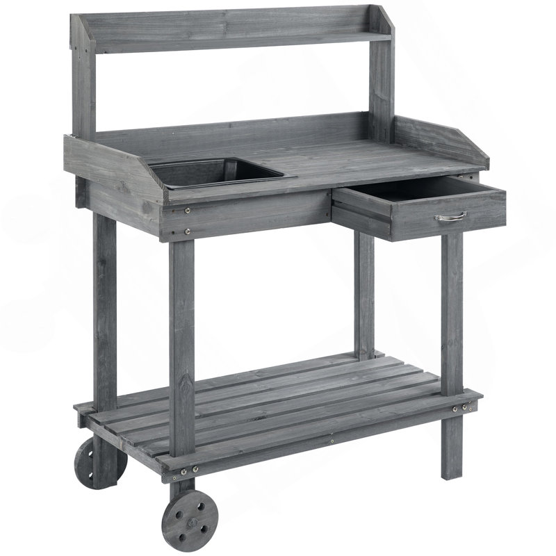 Table de travail en bois Outsunny avec table de travail en bois 36 po, Gris