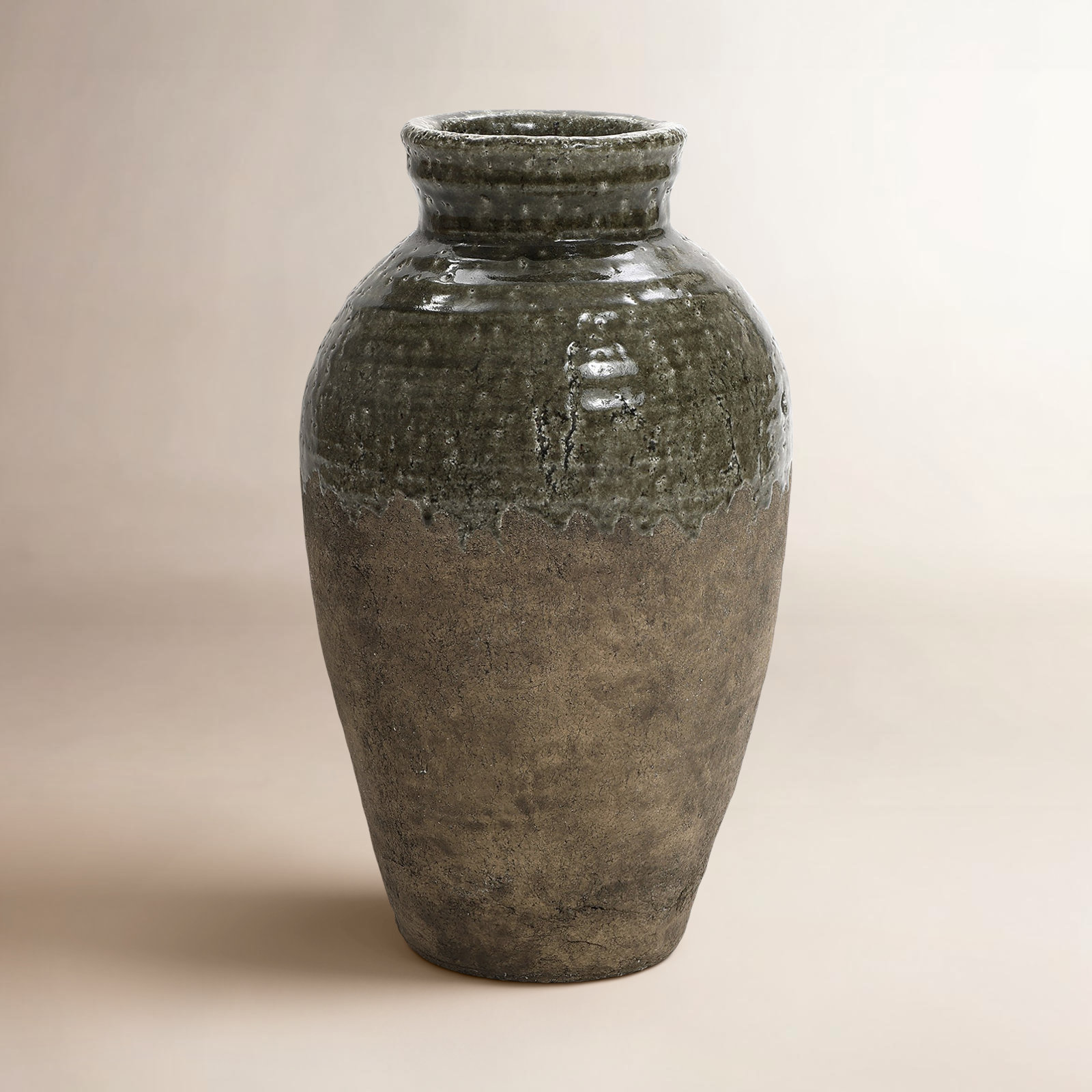 Rustic Brown Stoneware 18.5-Inch Tall Indoor and Outdoor Bud Vase
