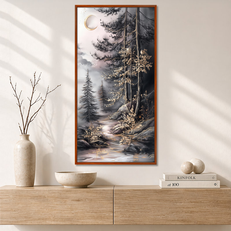 «Gold Grey Aleah III - Serene», reproduction d'art encadrée sur toile, H 40 po x l 20 po, Cadre flottant brun