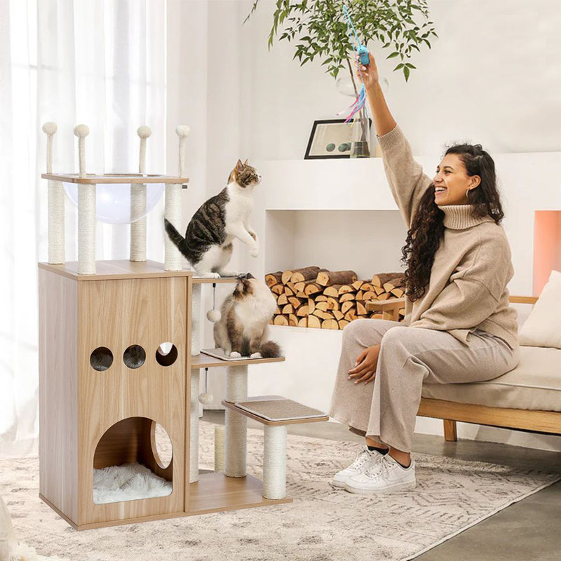 51" Wooden Luxury Cat Tree, Beige