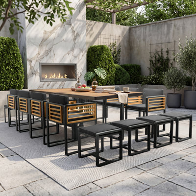 Ensemble de salle à manger 18 pièces en bois d'acacia de qualité supérieure avec coussins