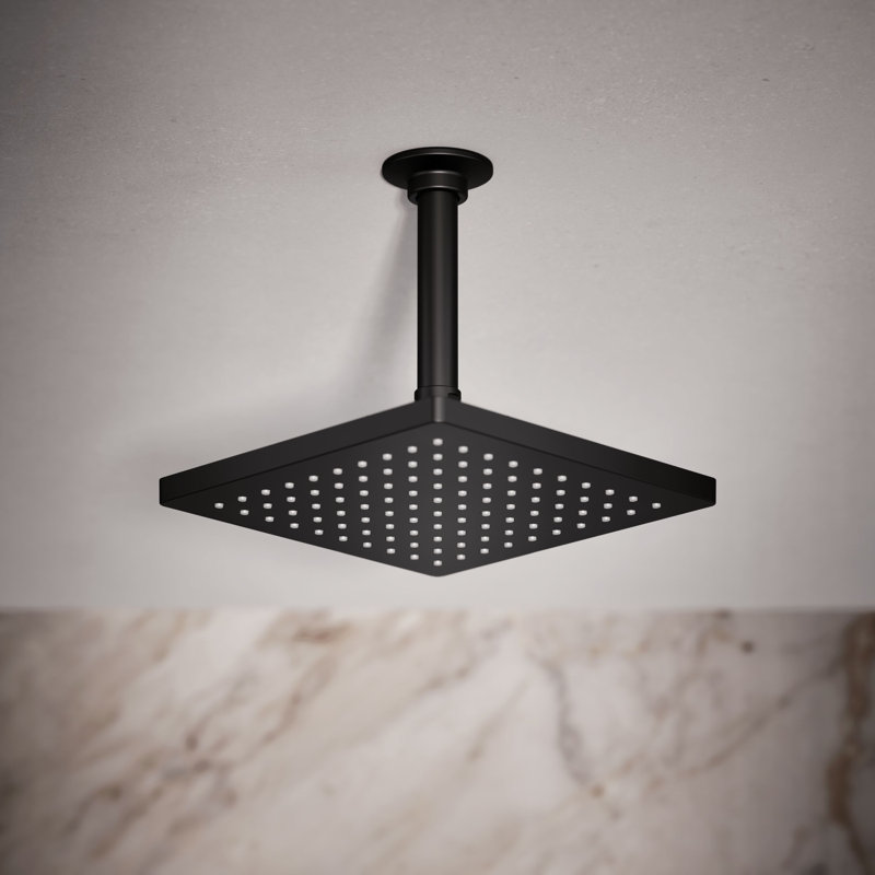 Honesty 8" Single-Function Wall or Ceiling-Mount Square Rainhead, Square Rain Showerhead 1.75 GPM, Black