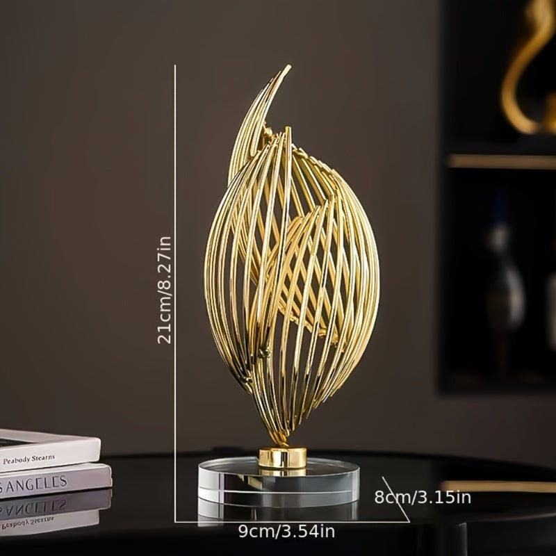 Abstract Golden Twisted Tabletop Sculpture, 8.27" H x 3.45" W x 3.15" D
