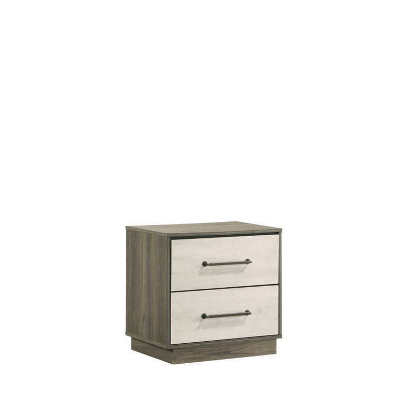 Table de chevet moderne avec 2 tiroirs - Beige et brun