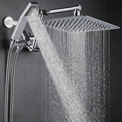 Pomme de douche à pluie 10 pouces avec douchette combinée, bras d'extension réglable, tuyau en acier inoxydable de 71 pouces