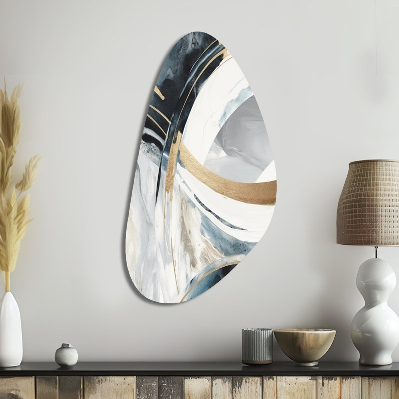 Roxas Black Gold Fusion Of Marble II - Irregular Shape Abstract Marble Metal Wall Art, Asymmetrical Metal Wall Sculpture Print
