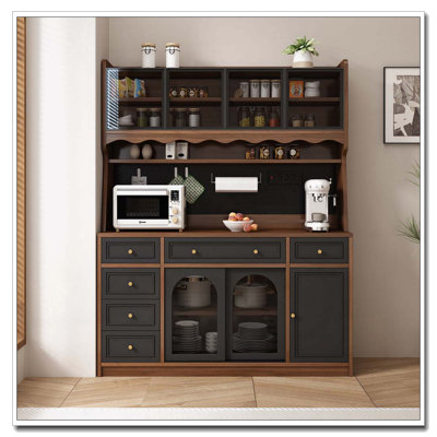 63'' W Buffet Storage Cabinet with Hutch,Large Coffee Bar with 6 Drawers,4 Cabinets with Adjustable Shelves